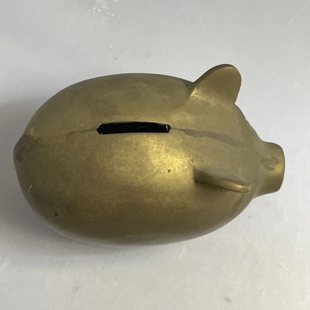 Vintage Solid Brass Chubby Pig‎ Piggy Bank Heavy Adorable 5